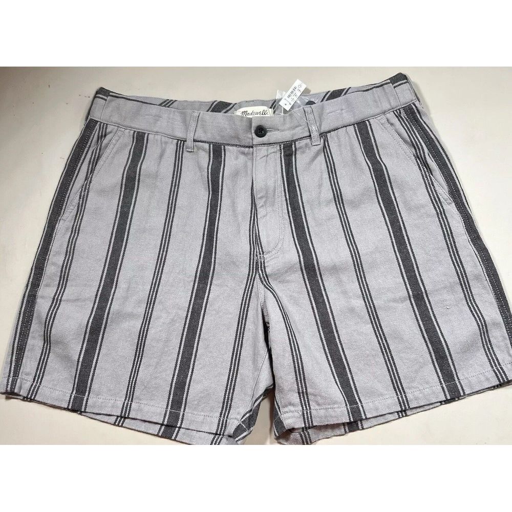 Madewell Shorts Men's XLarge Gray Hemp-Cotton Printed Stripes Pockets NWT‎